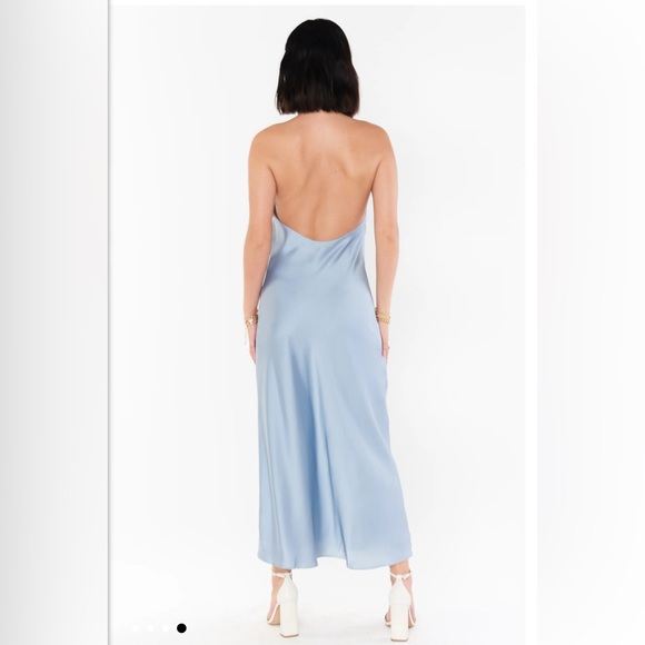 Show Me Your Mumu Jasmine Halter Midi Dress Steel Blue Lux Satin Small - Picture 2 of 7
